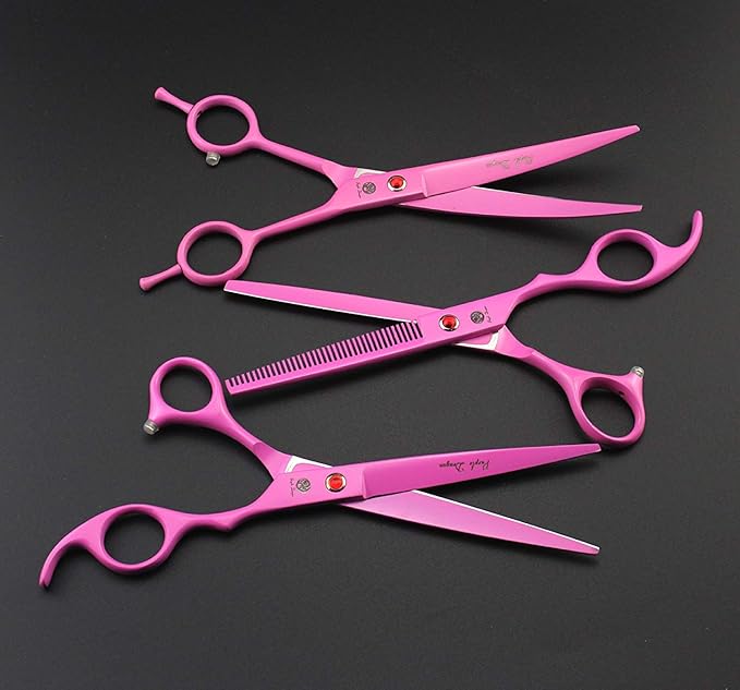 Purple Dragon 7" Dog Grooming Scissors Set with Rhinestone Accent - Pink