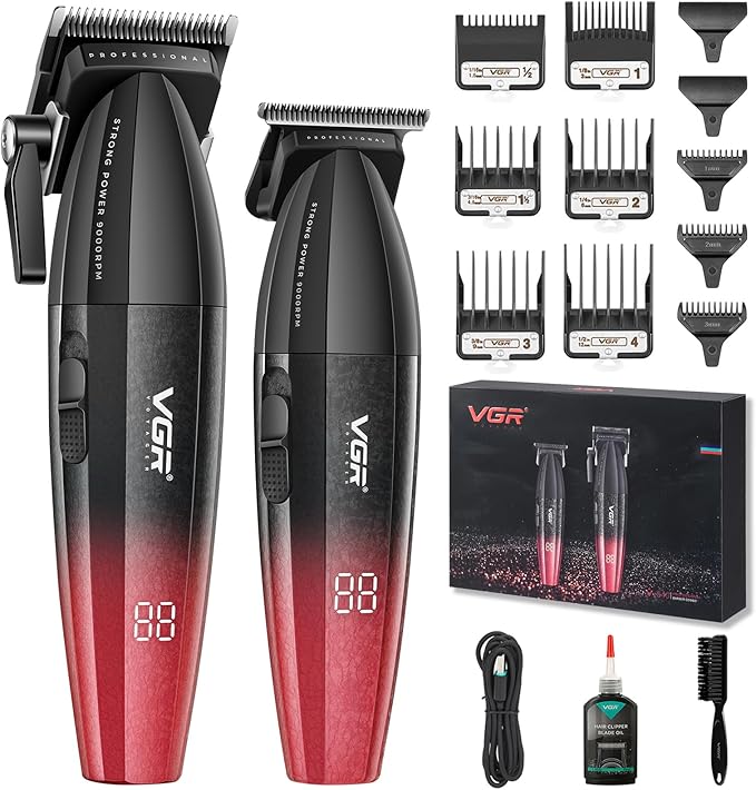 VGR 640 Professional Hair Clippers for Men with Clipper Trimmer Set, Red