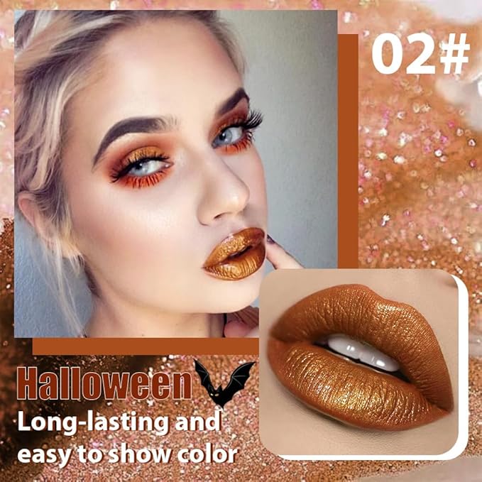 CAKAILA Golden Brown Metallic Lipstick for Women,Glitter Sparkling Liquid Lipstick,Long Lasting Waterproof Lightweight Comfortable Non-Drying Bold Dark Lip Gloss for Gothic Stage Makeup,Vegan