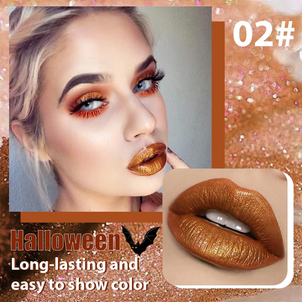 CAKAILA Golden Brown Metallic Lipstick for Women,Glitter Sparkling Liquid Lipstick,Long Lasting Waterproof Lightweight Comfortable Non-Drying Bold Dark Lip Gloss for Gothic Stage Makeup,Vegan