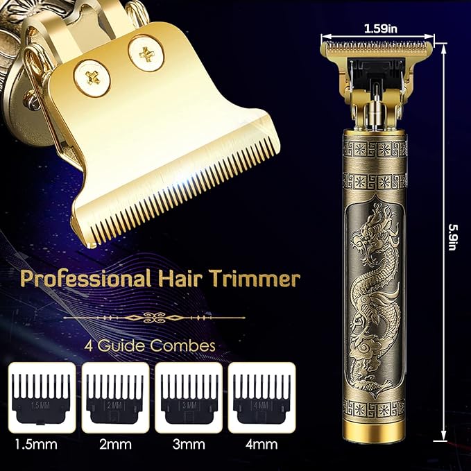 PXLISIE Professional Cordless Hair Trimmer, T-Blade Clippers for Men, Zero Gapped Rechargeable Beard Trimmer, Hair Cutting Kit With Guide Combs, Ear Spoon Tool Set