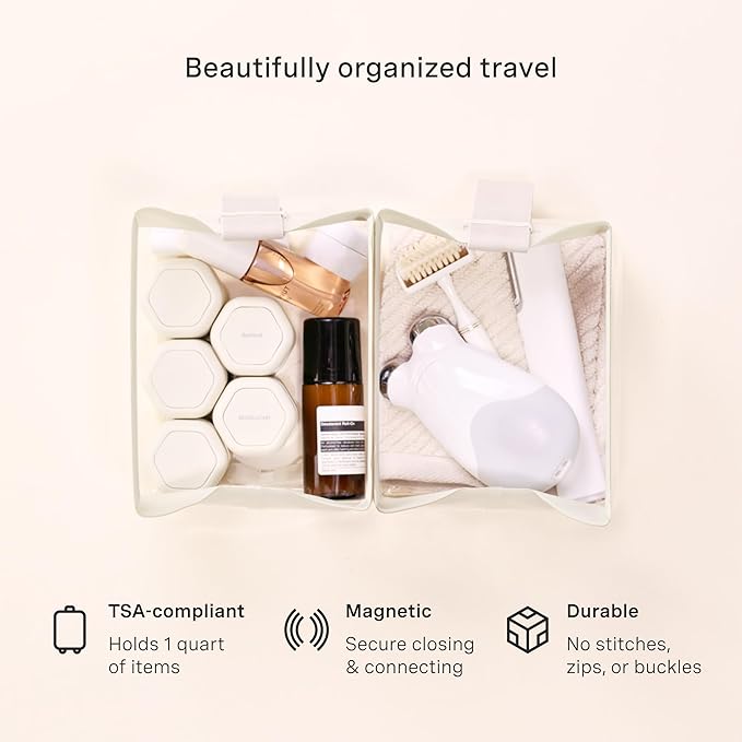 Cadence Parcel - Clear Travel Kit with Zipperless Magnetic Closure - Pebble, Medium - Durable, Leak-Resistant and TSA Approved Toiletry Bag - Modular Organization - Recycled TPU (1 Qt)