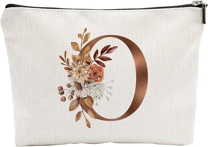 YKYENR A-Z Boho Personalized Cosmetic Bag-Floral Cotton Letter Makeup Bag With Zipper-Artistic Cosmetic Bag For Travel-Bride,Birthday Gift For Women Daughter Friends-Women Makeup Organizer-A15