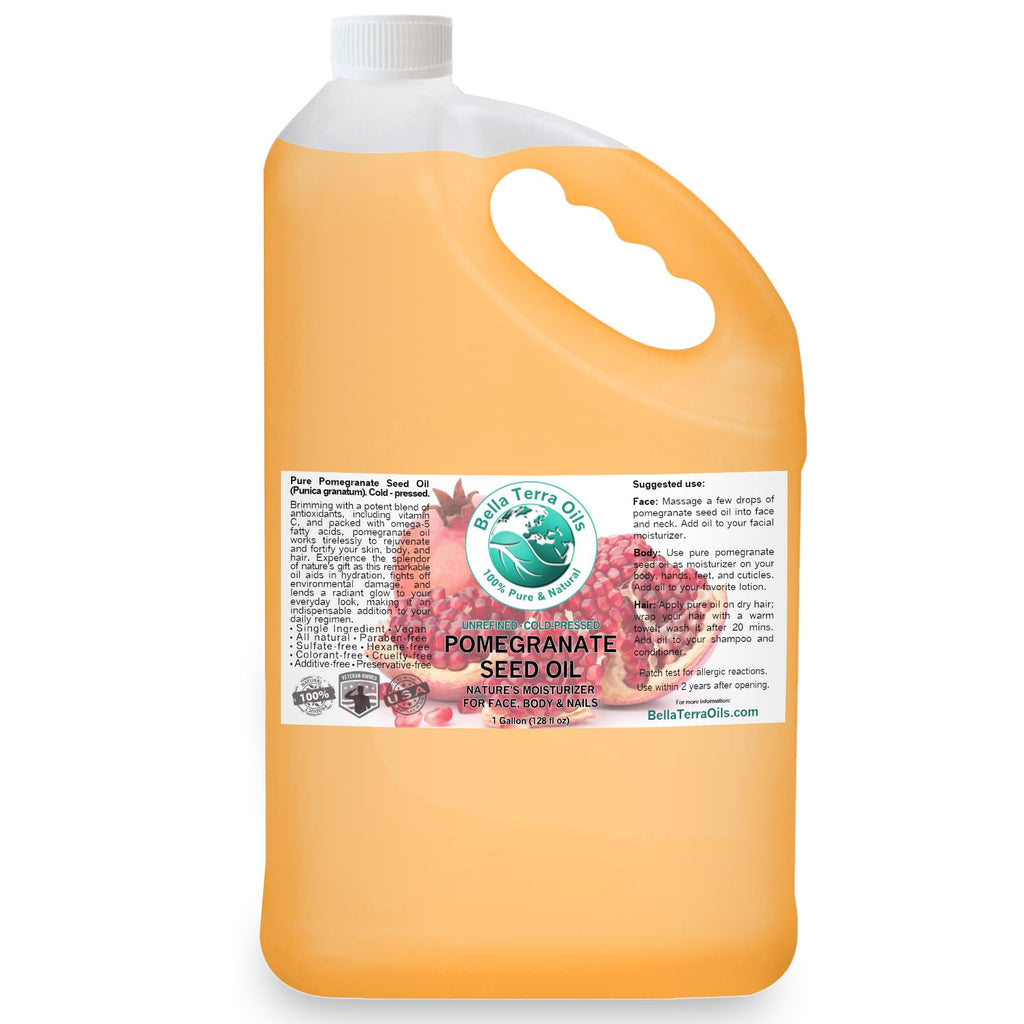Bella Terra Oils Pomegranate Seed Oil – 1 Gallon – 100% Pure & Natural, Cold-Pressed, Unrefined – Hydrating & Nourishing for Skin & Hair – Antioxidant-Rich Beauty Oil