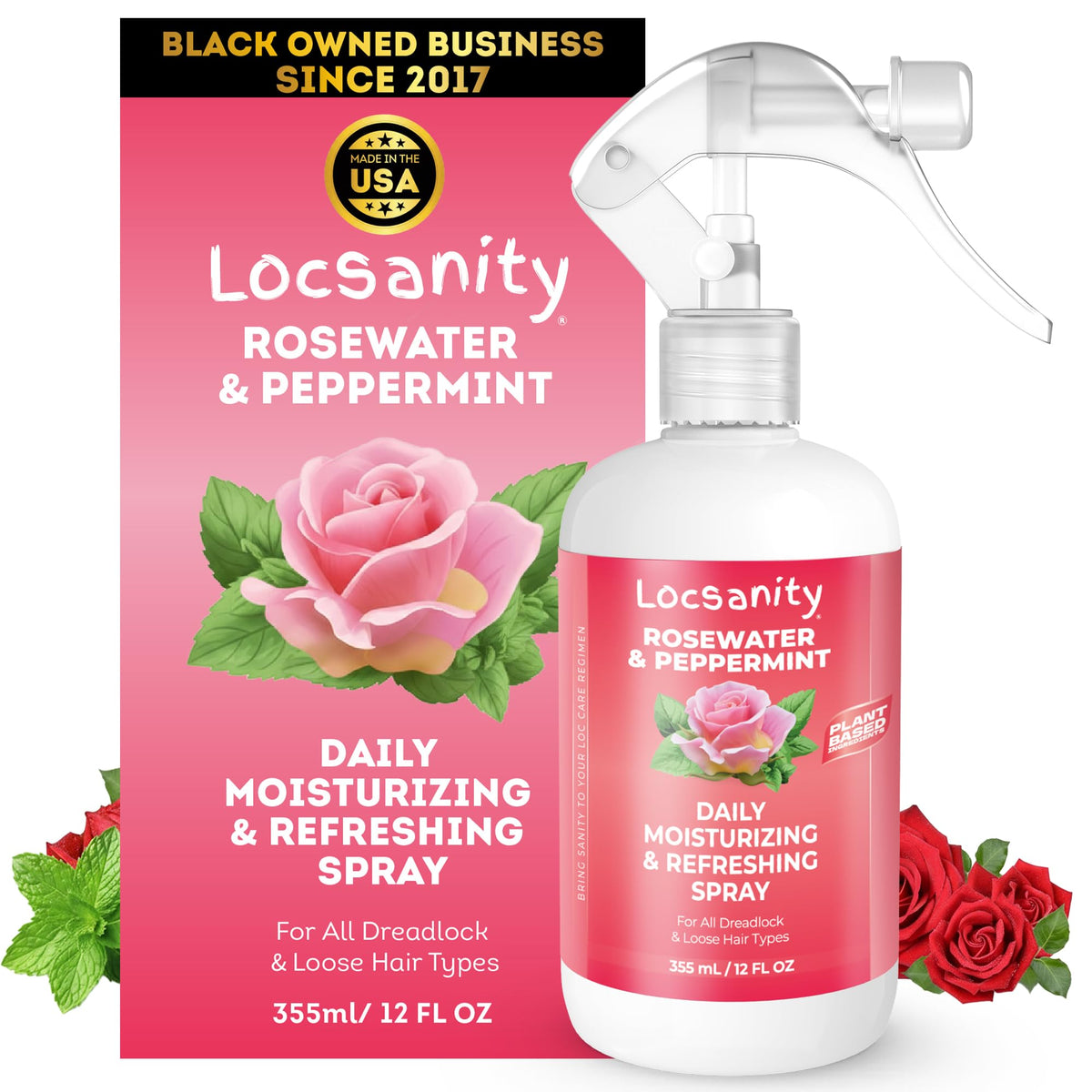 Loc Spray - Locsanity Daily Moisturizing Rosewater & Peppermint Spray for Locs, Dreadlocks - Lightweight Frizz Control Hair & Scalp Moisturizer - Natural Loc Care (8 fl oz)