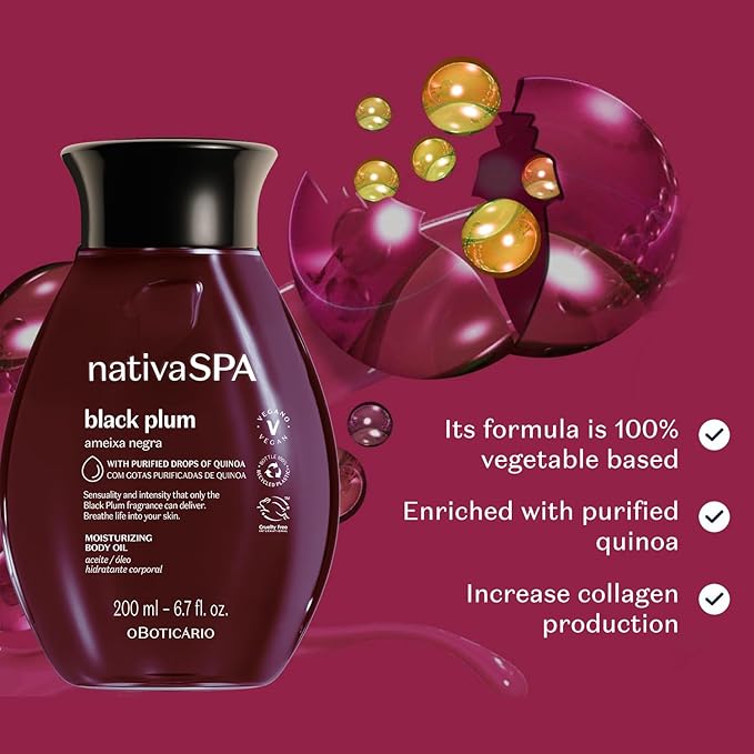 Nativa SPA Brazilian Body Oil - 6.7 oz, Moisturizing & Firming Black Plum