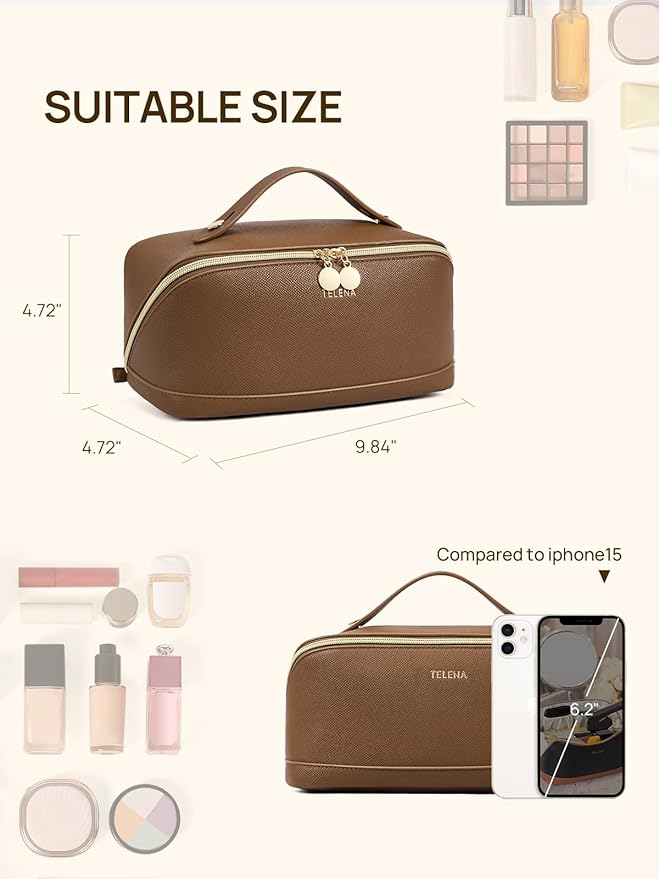 Telena Leather Make Up Bag Portable Travel Makeup Bag Waterproof