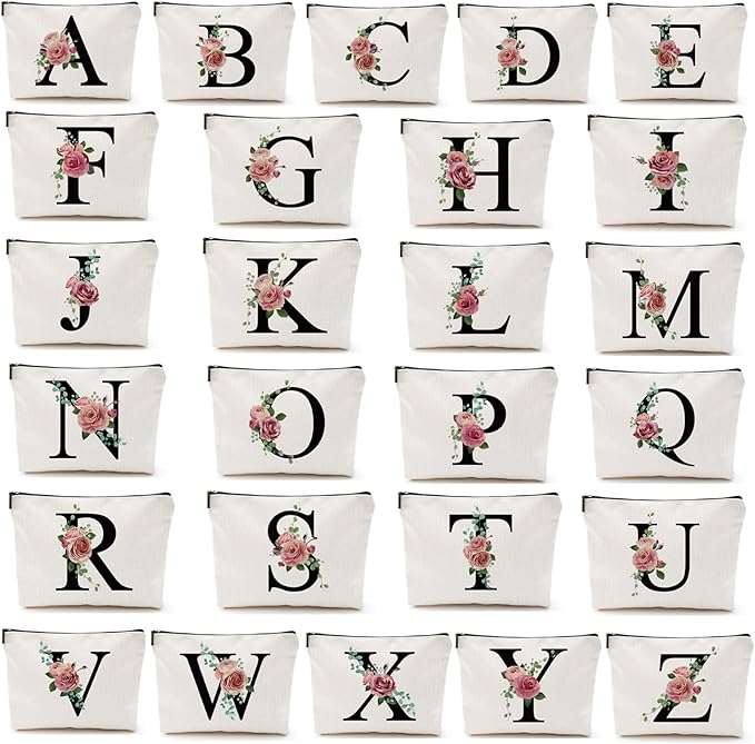 Initial A-Z Personalized Letter Makeup Bag, Monogrammed Bridesmaid Gifts/Presents Cosmetic Bag, Portable Stationery Storage Organizer Pouch, Friendship Love Travel Makeup Bags