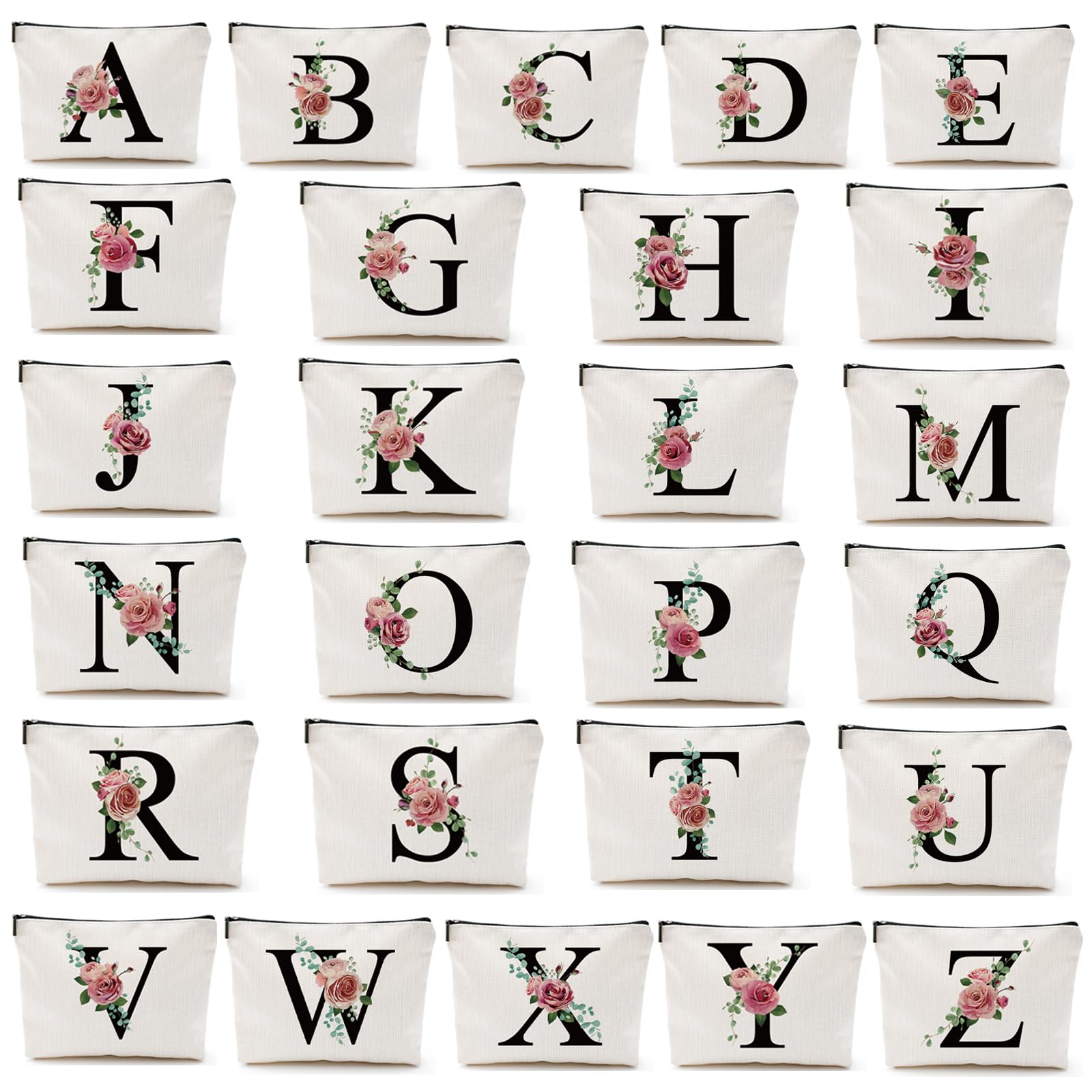 Comanro Initial A-Z Personalized Letter Makeup Bag, Monogrammed Bridesmaid Gifts/Presents Cosmetic Bag, Portable Stationery Storage Organizer Pouch, Friendship Love Travel Makeup Bags