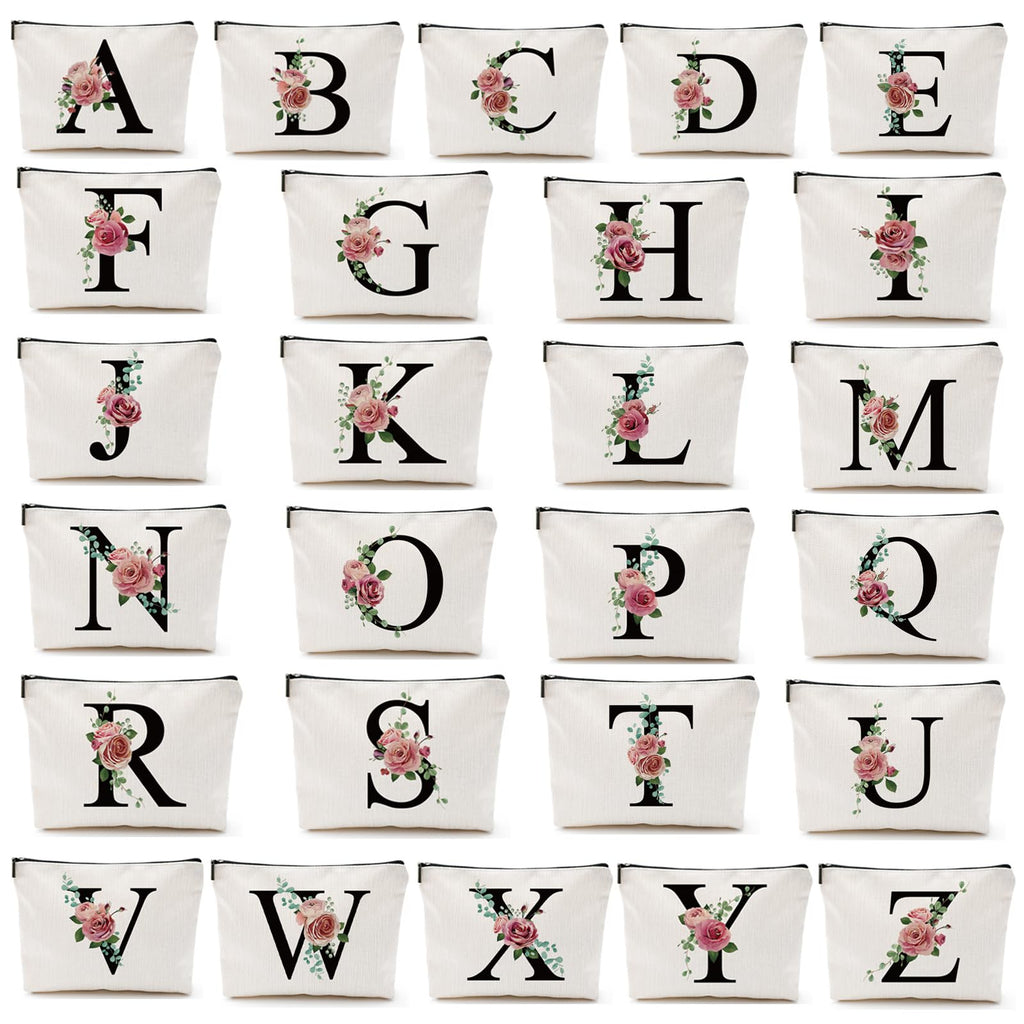 Comanro Initial A-Z Personalized Letter Makeup Bag, Monogrammed Bridesmaid Gifts/Presents Cosmetic Bag, Portable Stationery Storage Organizer Pouch, Friendship Love Travel Makeup Bags