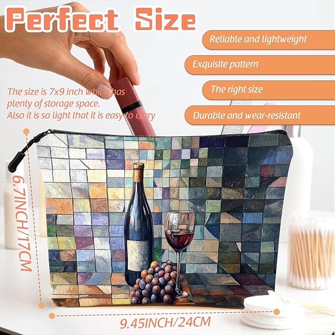 Scribesense Cosmetic Bags Travel Makeup Toilet Case Waterproof Pouch for Women Girls 6.7X9.45inches - The Elegant Allure of A Wine - Themed Still - Life
