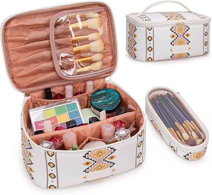 Wrangler Travel Makeup Bag 2pcs Set Cosmetic Bag with Makeup Brush Holder