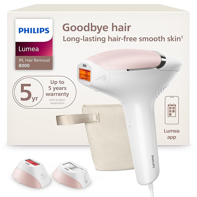 Philips Lumea IPL — Salon-like Laser Hair Removal, Permanent Hair Reduction Device At Home for Body & Facial Hair Removal for Women with Unique UV Filter for Face — 5 Settings, Skin Sensors, BRI932/03