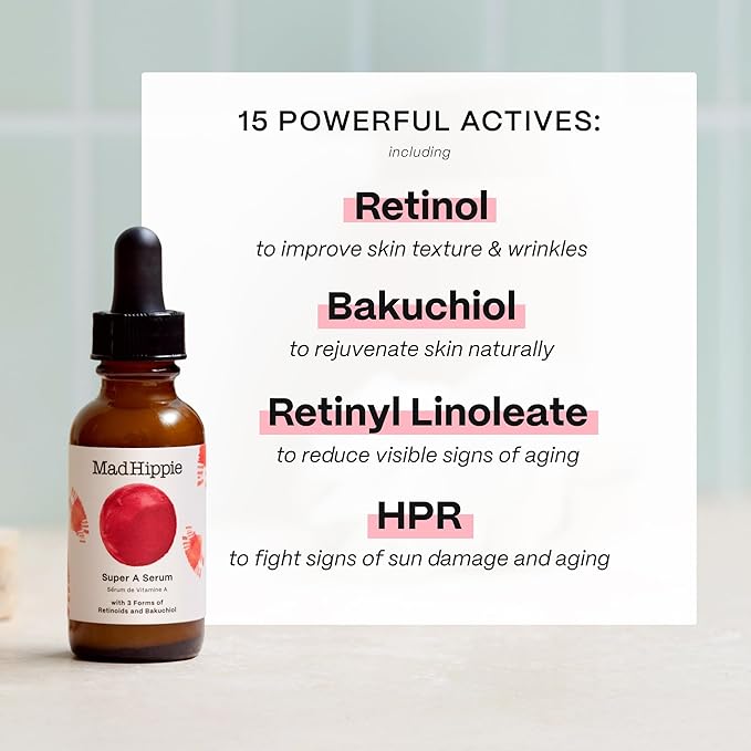 Mad Hippie Vitamin A Serum with Hyaluronic Acid - Hydrating Serum, Anti-Aging, Skin-Tightening, Skin-Brightening Serum, Exfoliating Retinoid Serum, Retinol Alternative, 1.02 Oz