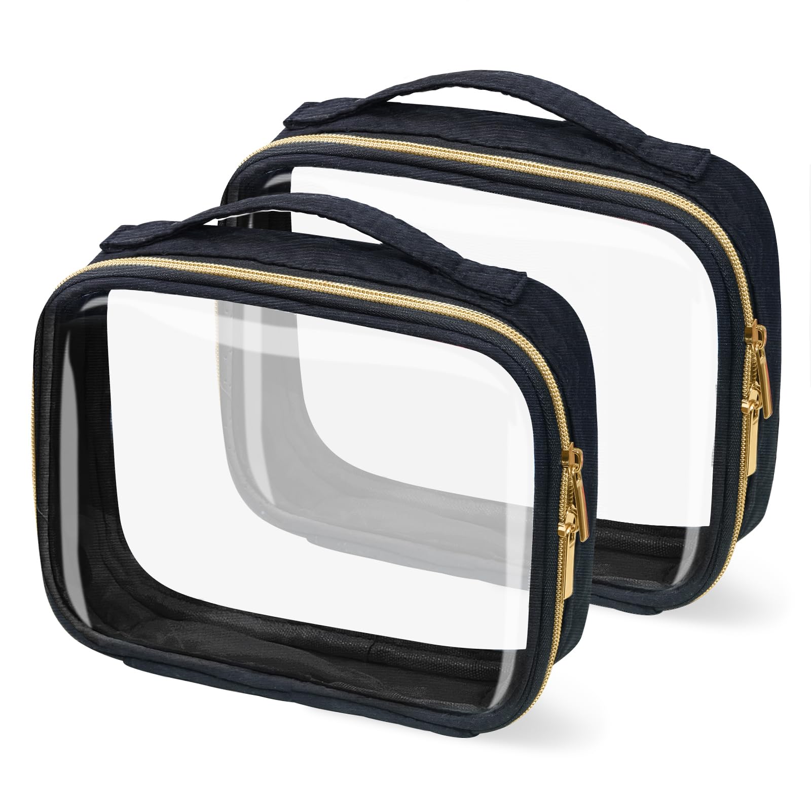 FAYORORY TSA Approved Travel Toiletry Bag,2 Pack Clear Makeup Bags with Handles,Quart Size Clear Cosmetic Bags for Traveling Women,Men,Carry on Airport Airline Compliant Bag,Black