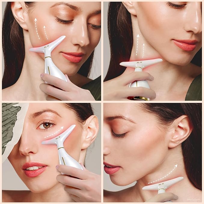 Ms.W Red Light Facial Massager, Skin Care Tools for Face & Neck Beauty Device, 3 in 1 Face Massager Tool with LED, Thermal, Vibration, Tightenings, Rejuvenation for Women