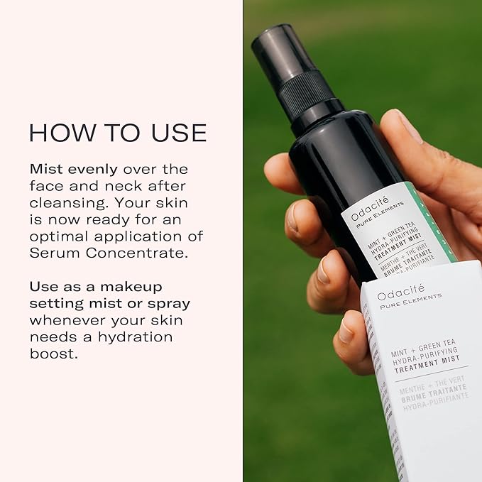 Odacité Anti Aging Face Serum - Mint & Green Tea Hydra-Purifying Mist Glow Recipe, Acne & Pimple Prone Skin, Clearing Face Mist for Hydration, Blemishes, Clogged Pores, Tired Complexion - 1.69 fl. oz