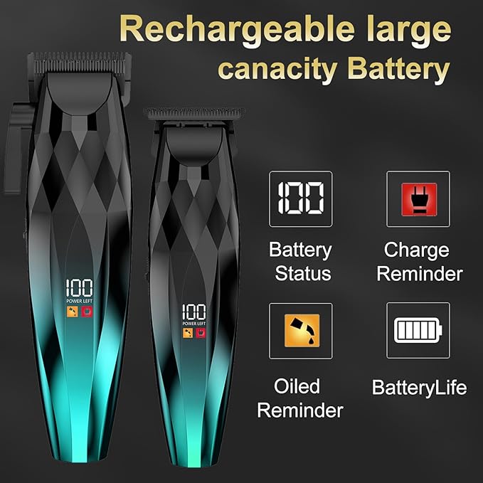 WAIKIL Hair Clipper and Trimmer Set for Men, Rechargeable Cordless Barber Kit with LED Display, Professional Grooming Tools for Hair and Beard，Green