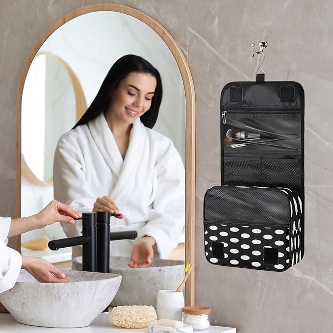 Polka Dot Travel Toiletry Bag Women Men Hanging Cosmetic Organizer Portable