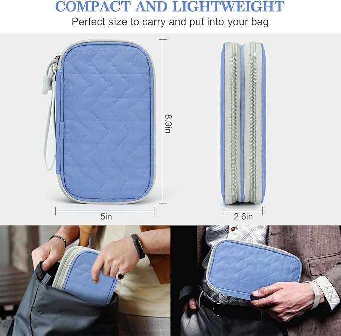 FYY Electronic Organizer, Travel Tech Pouch Bag, Medium, Blue Quilted