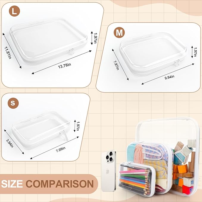 3PCS Clear Hard Shell Zipper Case Large14*12*2in,Travel Toiletry Makeup Bag
