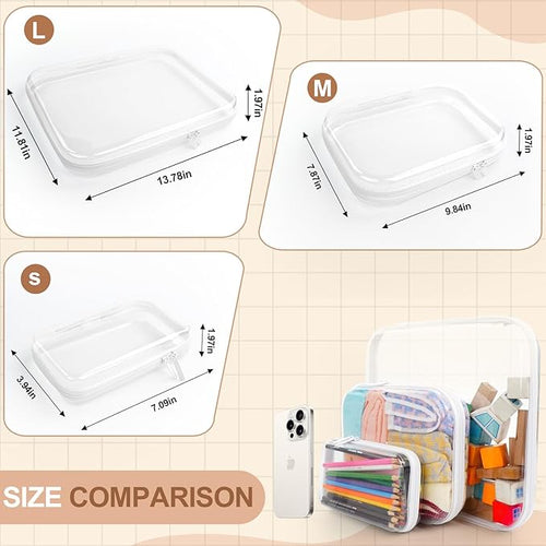 3PCS Clear Hard Shell Zipper Case Large14*12*2in,Travel Toiletry Makeup Bag