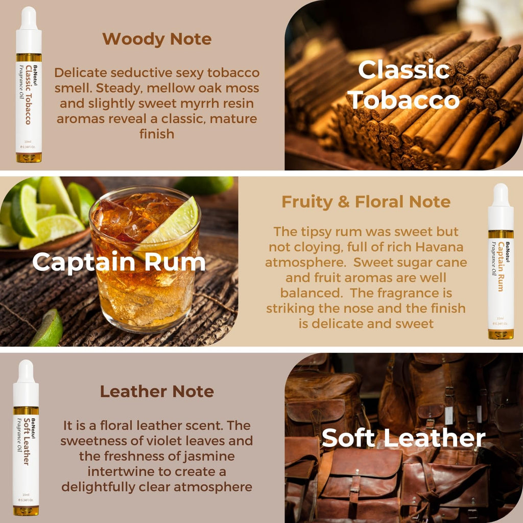 Benatu Gentleman Premium Fragrance Oils Set for Diffuser - Men Scents Perfume Oil Gift for Home (Classic Tobacco, Captain Rum, Soft Leather, Oud Concerto, Spicy Cinnamon, Oak Cologne) 6 Pcs