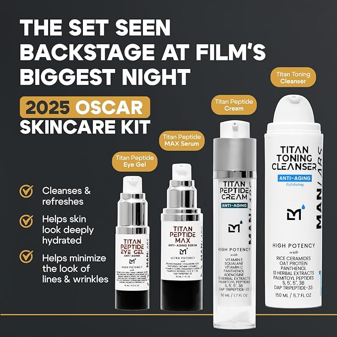Man Labs Titan Peptide MAX Mens Skin Care Kit, 4pc Anti-Aging Face Care Kit
