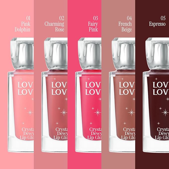 Crystal Dewy Lip Gloss | Lightweight & Non-Sticky | High-Shine & Long-Lasting | Hydrating Korean Lip Care Gloss | 0.17 oz. (03 FAIRY PINK)