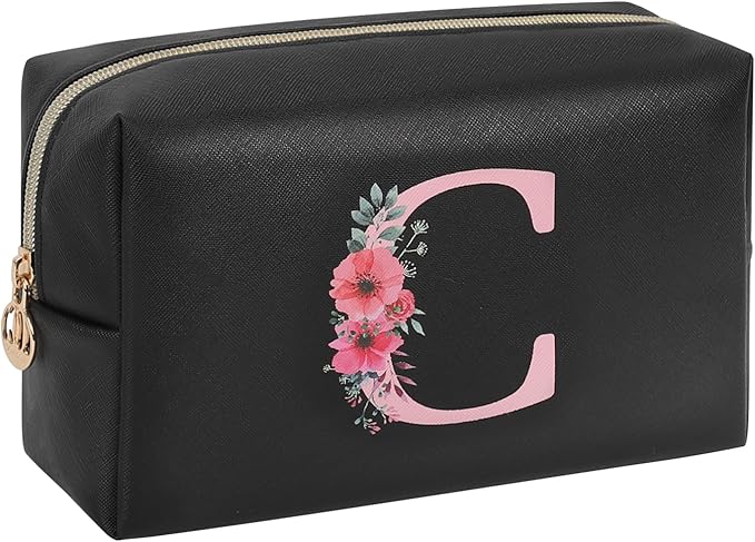 Initial Makeup Bag for Women, Travel Makeup Bag Small Cosmetic Bag, Birthday Gifts for Girls and Women, Teen Girls Gifts Trendy Stuff, Personalized Gifts for Grandkids Teacher Friends Bride Bridesmaid