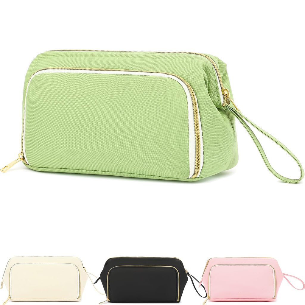 Fammart Travel Makeup Bag, Wide-open Cosmetic Bag Make Up Organizer Case with Brushes Pocket for Women, Large Family Toiletry Bag Skincare Pouch for Toiletries Accessories