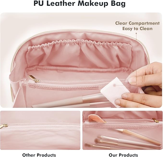 Prite Makeup Bag Travel Toiletry Bag Open Flat Cosmetic Organizer for Women