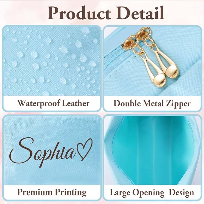 Fincekoom Personalized Makeup Bag with Name & Birth Flower, Custom Leather Cosmetic Bags for Women, Customized Travel Toiletry Bag Gifts for Bridesmaid Wedding