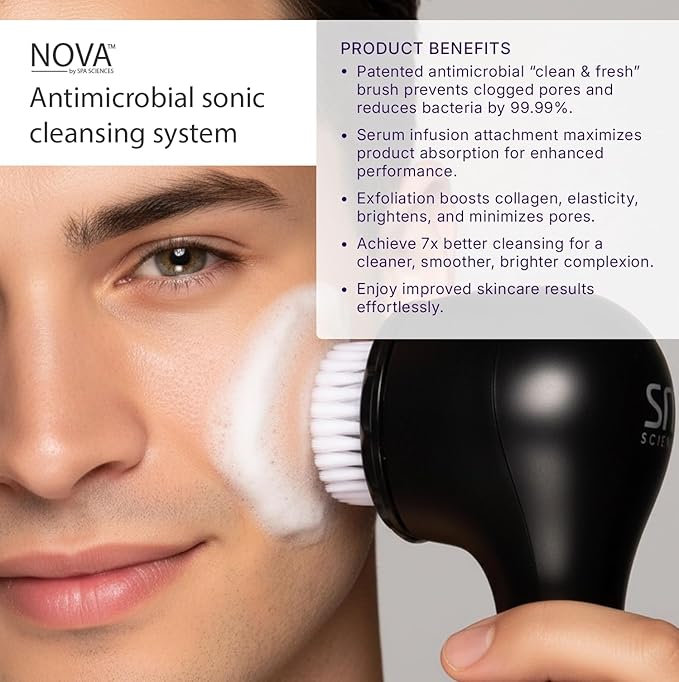 Spa Sciences NOVA - Sonic Cleansing Face Brush & Infusion System - Black