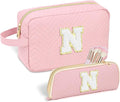 Sernaxi Personalized Initial Makeup Bag Waterproof Leather Cosmetic Bag Travel Toiletry Bag, Valentine’s Day Gift Makeup Organizer Case & Makeup Pouch for Women Teen Girls Mom Girlfriend Wife