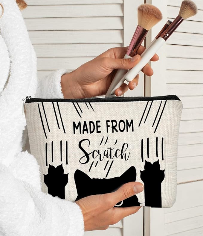 BARPERY Cat Made From Scratch Funny Kitty Kitten Paw Makeup bag,Cosmetic Bag Zipper Travel Toiletry Bag Best Gift Idea for Cat Lovers Teen Girls,Cat Owners Gifts,Birthday Christmas's Gift