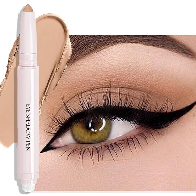 Wugbc Eyeshadow Stick, Warm Peach Matte Cream Eyeshadow Long-Lasting Crease-Proof Eye Shadow Eyeliner Pencil High Pigmented Neutral Highlighter Makeup Crayon with Blending Brush & Sharpener
