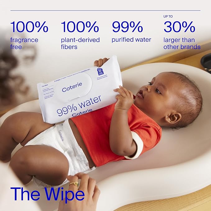 Coterie Baby Wipes + Diapers Kit, Size NB & Size 1 Diapers, 8-Pack Wipes