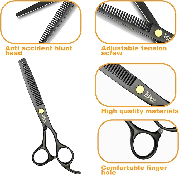 VXKOCZS Hair Cutting Scissors Kit,11 Pcs Professional Haircut Scissors Kit with Cutting Scissors,Thinning Scissors, Comb, Cape, Clips,for Barber Shop, Salon, Home