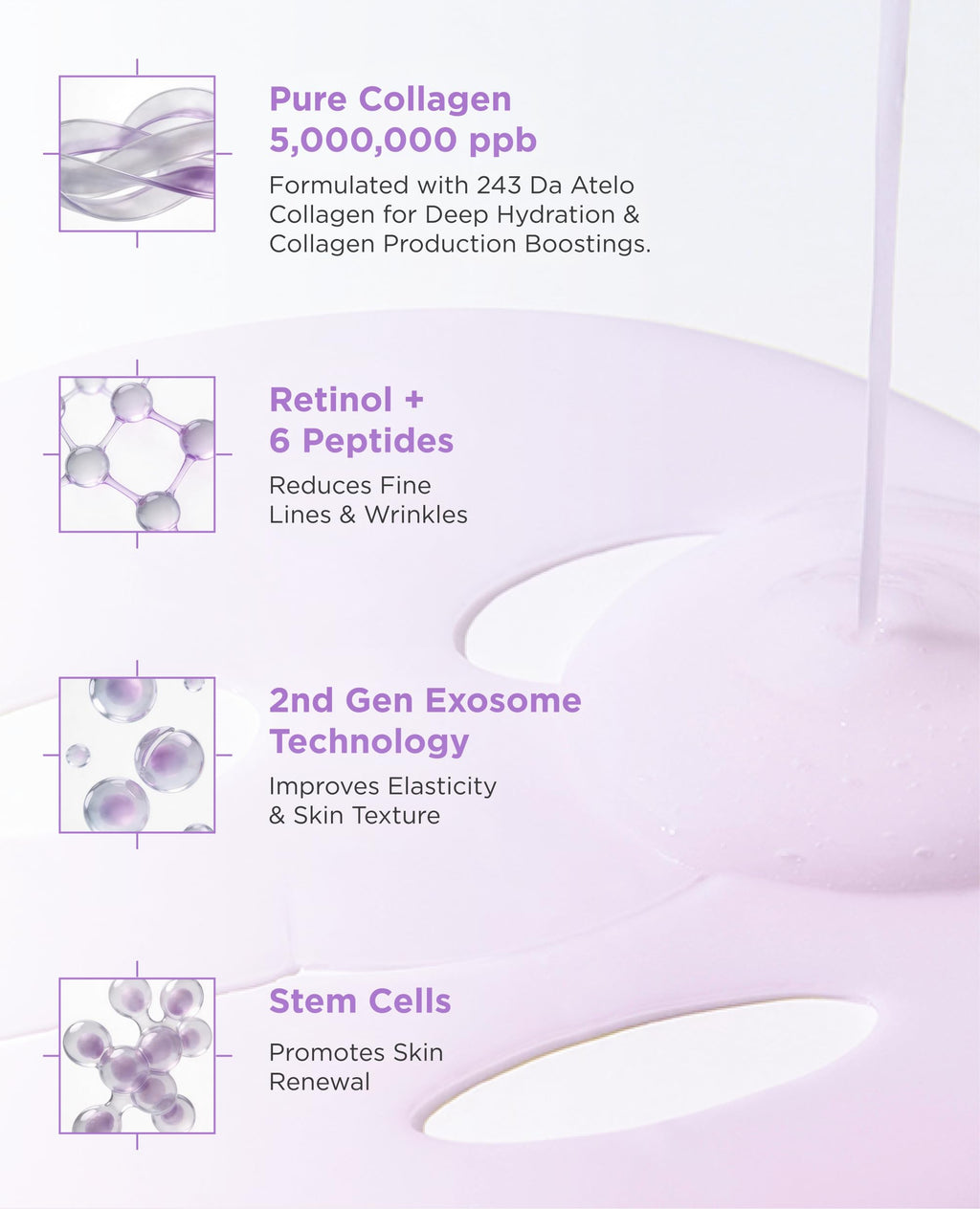 AROCELL Super Collagen Overnight Hydrogel Mask with Retinol, Stem Cell & Pure Atelo Collagen | Firming, Lifting, Plumping, Long-Lasting Glow | Korean Glass Skin Care | 43g x 2