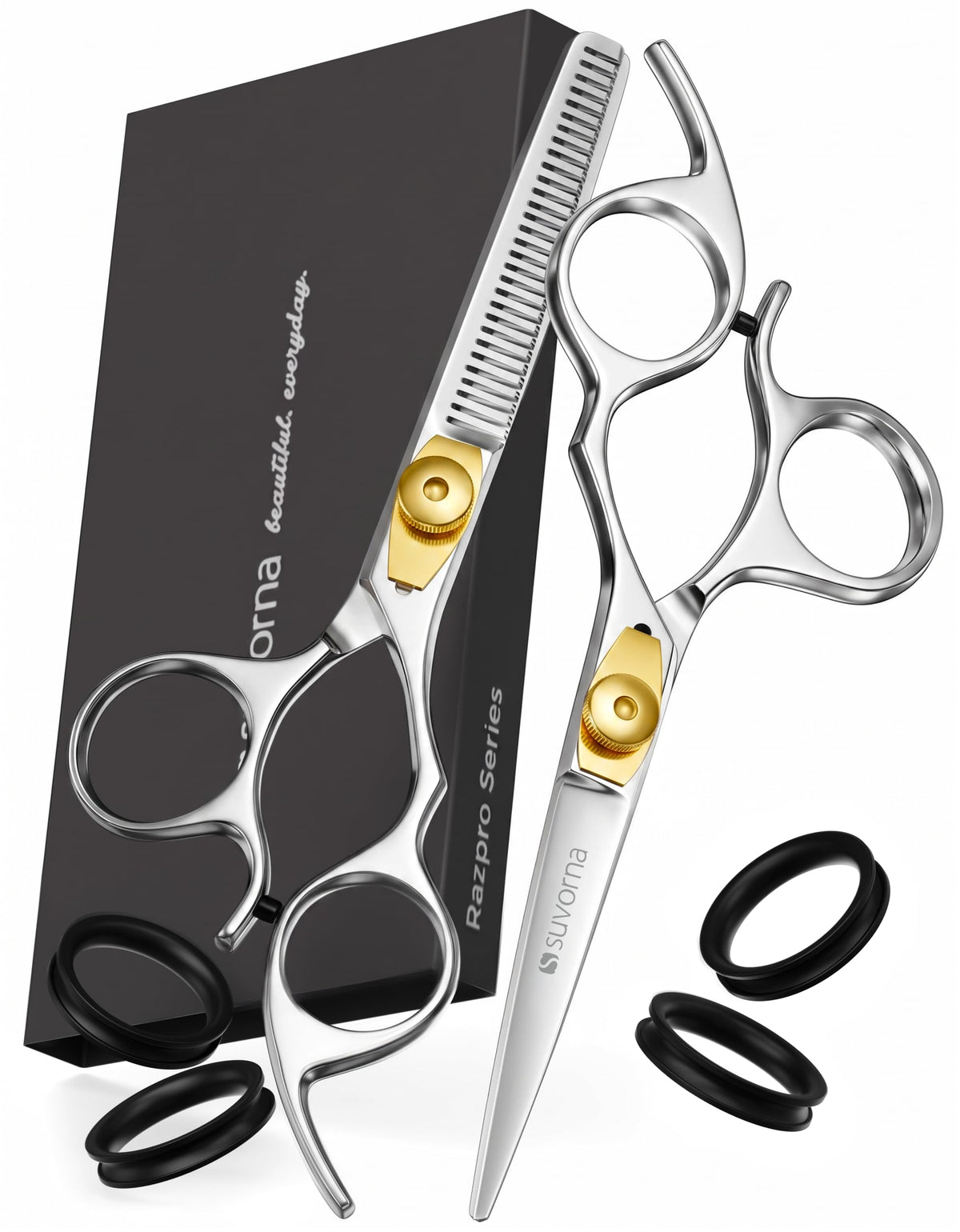 Suvorna 5.5" Professional Hair Cutting Scissors & Thinning Scissors Set - Barber Scissors, Hair Shears for Hair Cutting, Hair Scissors Professional, Texturizing Scissors - 420C Stainless Steel (2 Pcs)