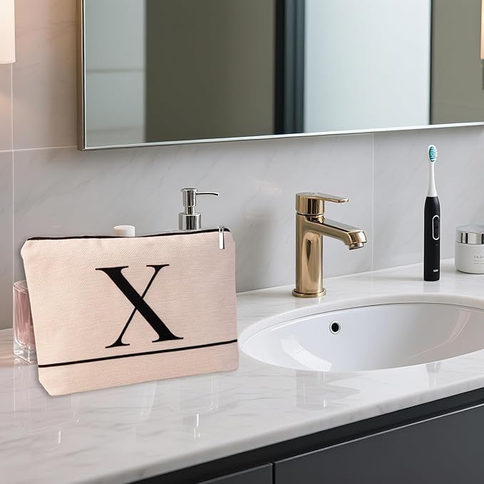 HDYHDY Letter A-Z Initial Personalized Makeup Bags, Birthday Gifts for Women, Monogrammed Gifts for Women Mom Sister Best Friend Bride Bridesmaid, Mothers Day, Christmas, Small Travel Cosmetic Bag (X)