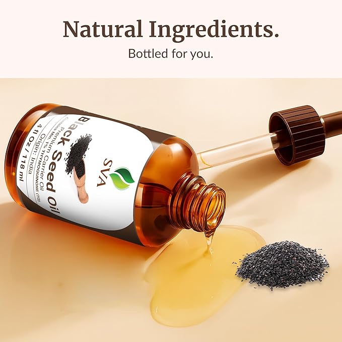 SVA Black Seed Oil - 4 Fl Oz - for Face, Skin Care, Hair Care, Scalp Massage & Body Massage – Carrier Oil with Dropper