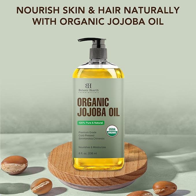 Botanic Hearth USDA Organic Jojoba Oil 100% Pure and Natural - 8 Fl oz