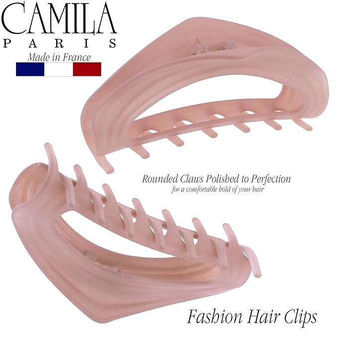 Camila Paris CP3529 French Hair Clips for Women, 4" Pink, Large Claw Clip Strong Hold All Day, No Damage No Slip Claw Clips for Thick Curly Wavy Fine Straight Hair, Jaw Clip Made in France