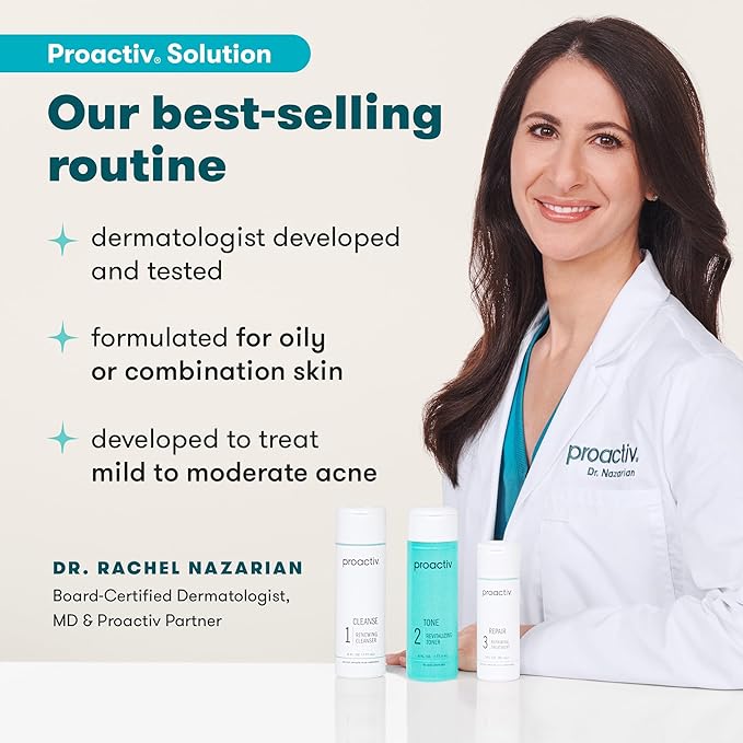 Proactiv 3 Step Acne Treatment - Benzoyl Peroxide Face Wash, Repairing Acne Spot Treatment for Face And Body, Exfoliating Toner - 60 Day Complete Acne Skin Care Kit