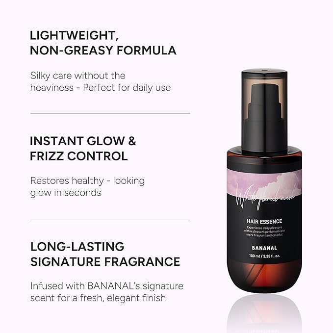 BANANAL 2-in-1 Hair Serum & Perfume Oil - Korean Hair Care, Moroccan Argan Oil & 12 Amino Acids for Dry Damaged Hair, Anti-Frizz Glass Hair Shine, Paraben-Free, White Floral Musk, 3.38 fl oz