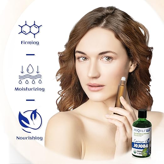 HIQILI Organic Jojoba Oil Cold Pressed for Hair, Nail & Skin Care
