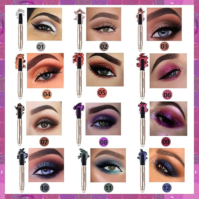 LGSZGDCN 2 in 1 Eyeshadow Stick and Brush, Smooth Cream Shimmer Shadow Pencil, Long Lasting Waterproof Eye Shadow Highlighter, Hypoallergenic, Multi-Dimensional Eyes Look
