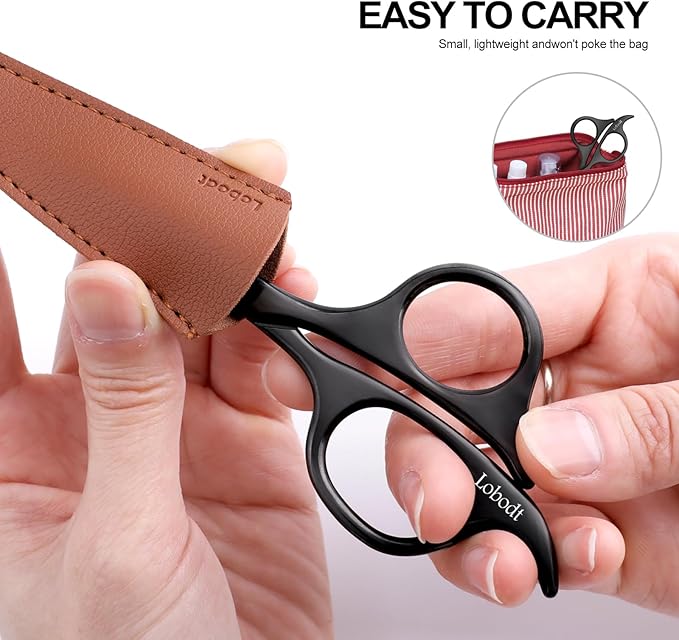 Lobodt 4.7-inch small nose hair scissors (black), round-headed scissors, for trimming facial hair, beards, ear hair, eyebrows, bathroom, Moustache Trimming，personal care and beauty